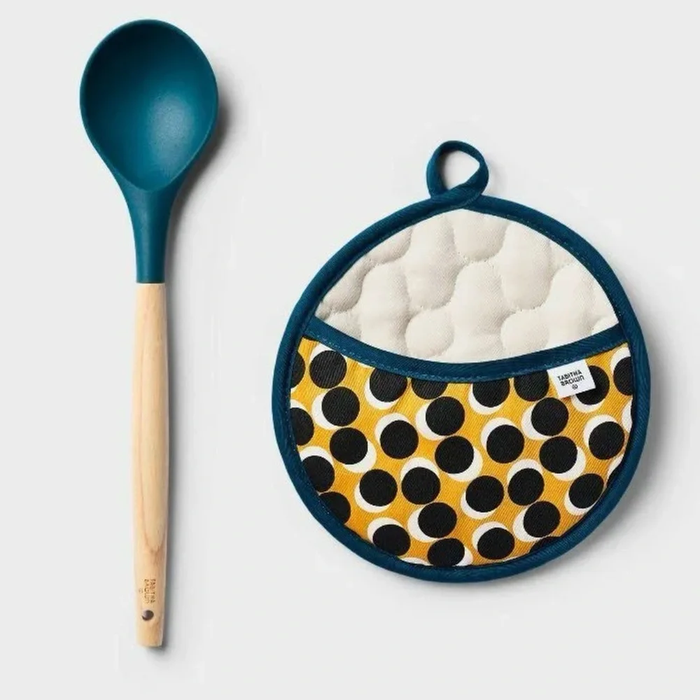 Tabitha Brown Limited Edition Teal Spoon & Polka Dot Potholder Set